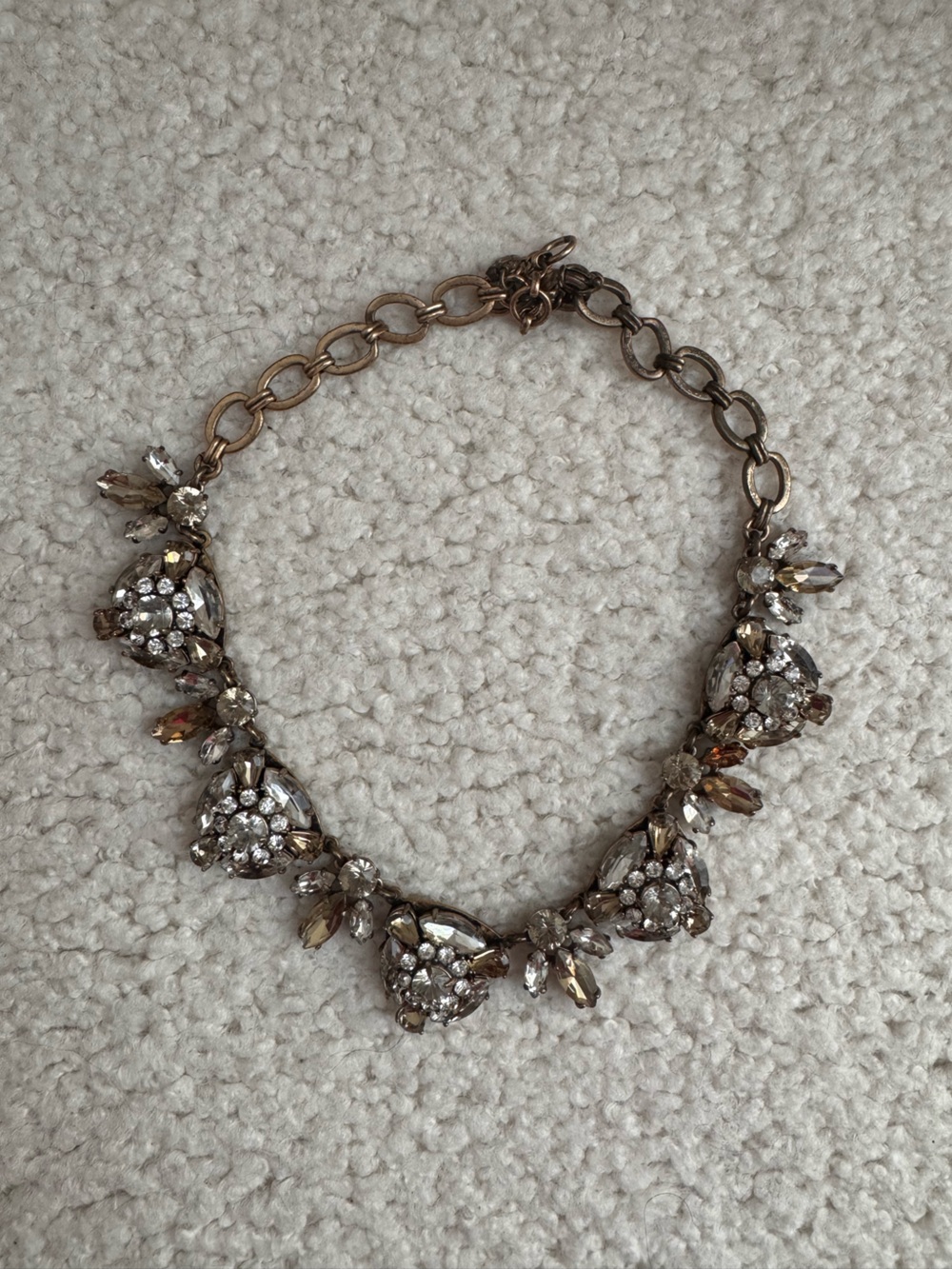 J. Crew Champagne and Clear Crystal Floral Statement Necklace